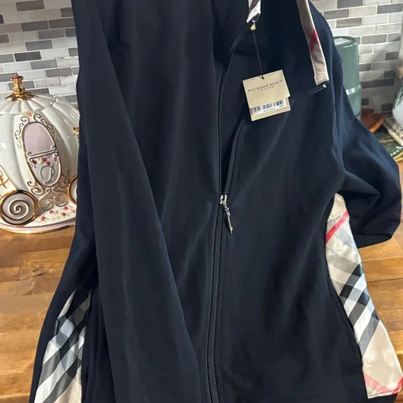 Burberry Black cotton blend track Jacket with Plaid XXL size 20 “pit to pit - Picture 7 of 14